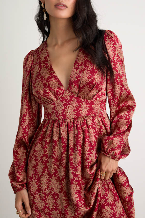 Graceful Impression Black and Orange Floral Print Midi Dress