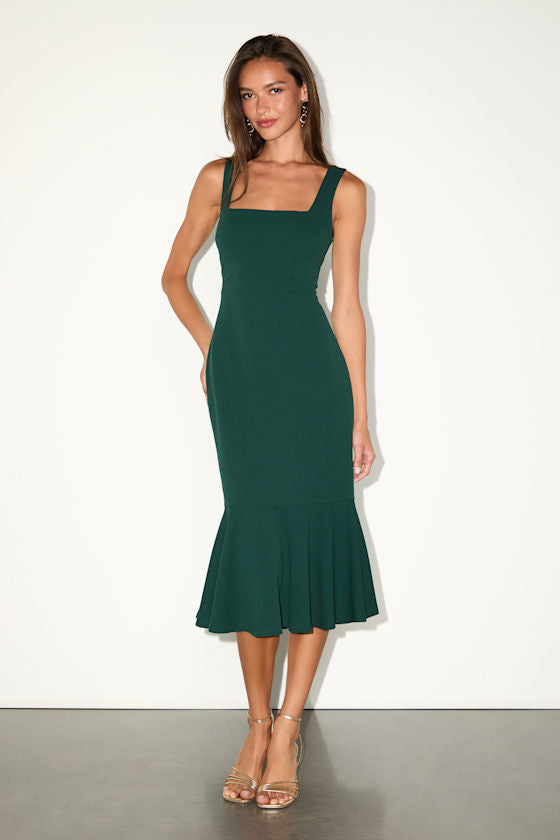 Moment Maker Cobalt Blue Square Neck Trumpet Midi Dress