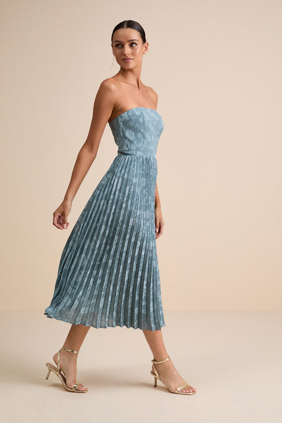 Perfectly Stunning Yellow Jacquard Strapless Midi Dress