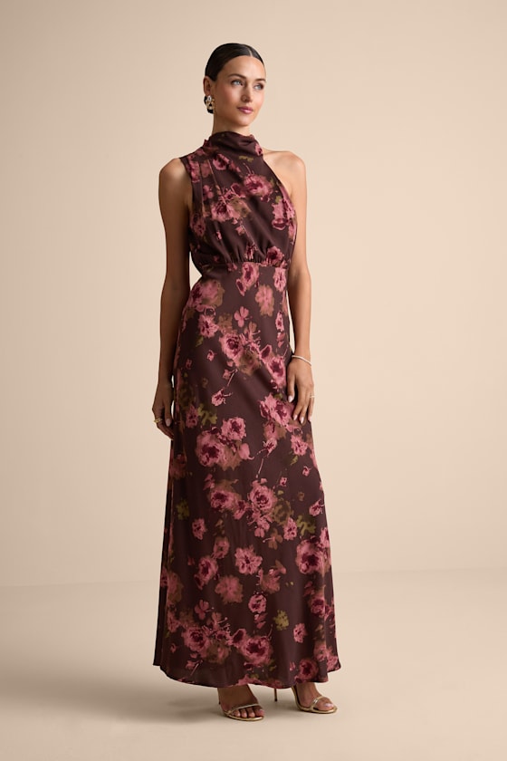 Distinctive Charm Rose Pink Satin Asymmetrical Maxi Dress