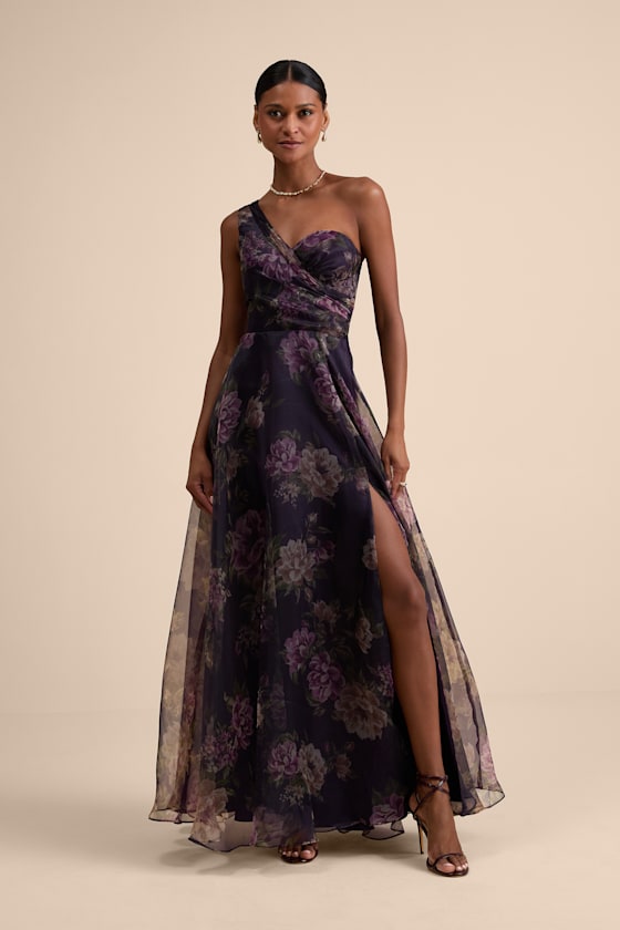 Truly Extraordinary Black Floral Organza One-Shoulder Maxi Dress