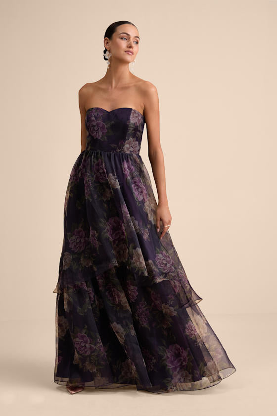 Truly Extraordinary Pink Floral Organza Strapless Maxi Dress