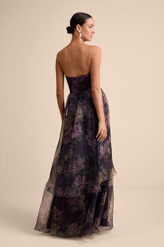 Truly Extraordinary Pink Floral Organza Strapless Maxi Dress