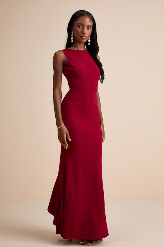 Exquisite Refinement Emerald Backless Bow Ruffled Maxi Dress