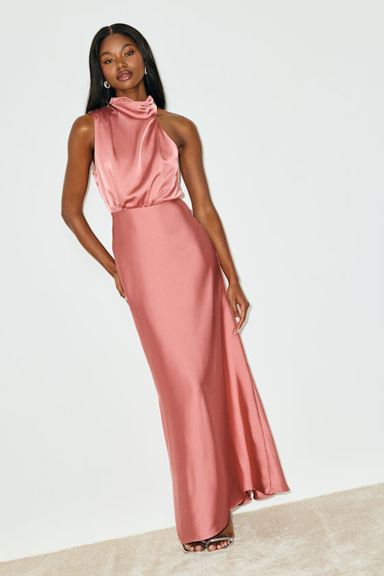 Distinctive Charm Purple Satin Asymmetrical Maxi Dress