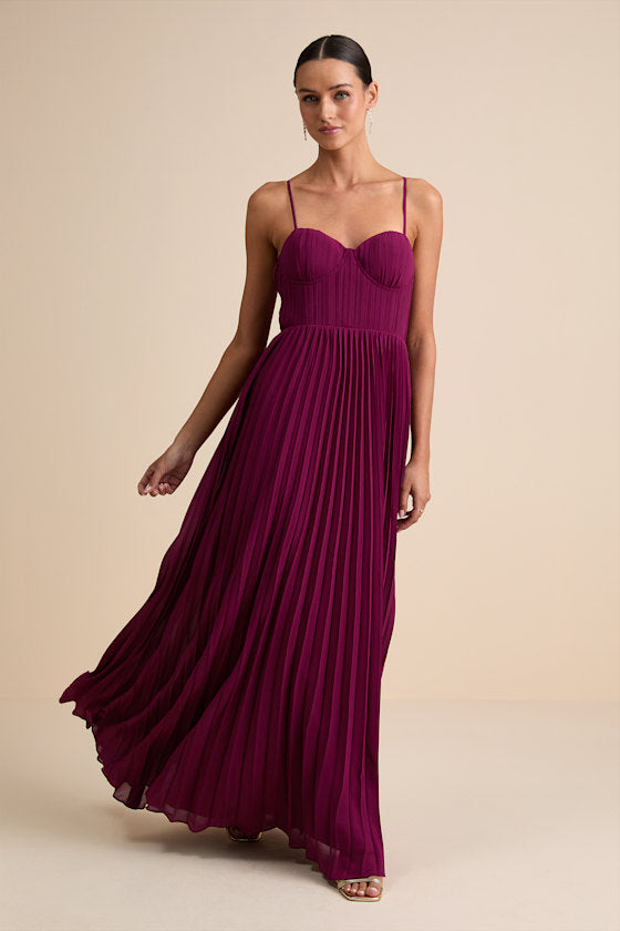 Admirable Elegance Navy Pleated Bustier Maxi Dress