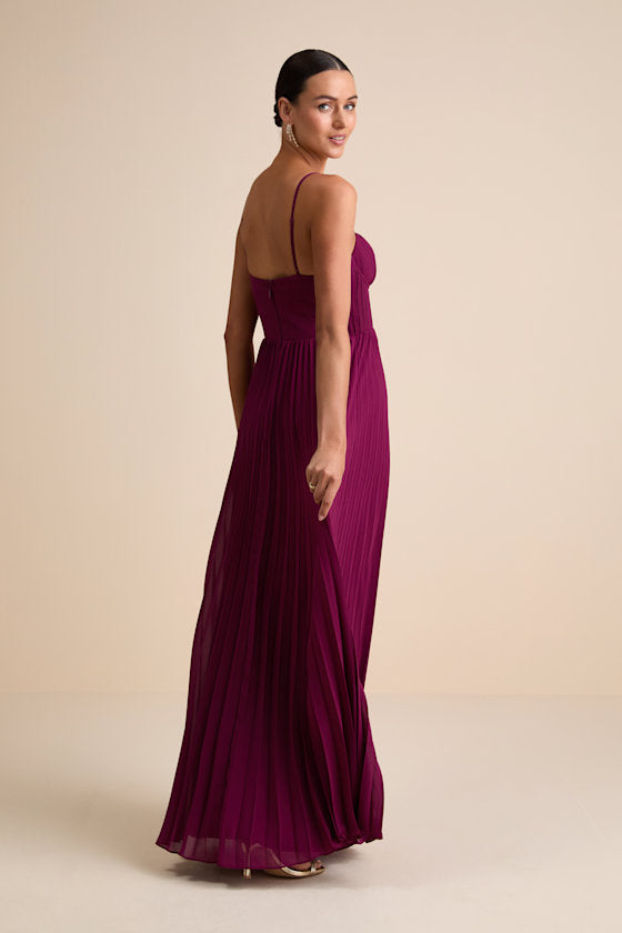 Admirable Elegance Navy Pleated Bustier Maxi Dress