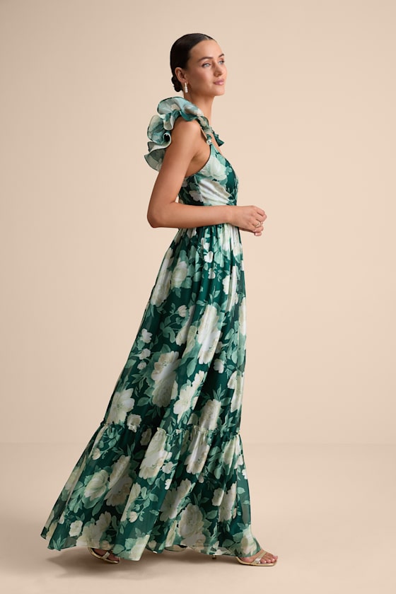 Soiree Perfection Yellow Floral Ruffled Tiered Maxi Dress