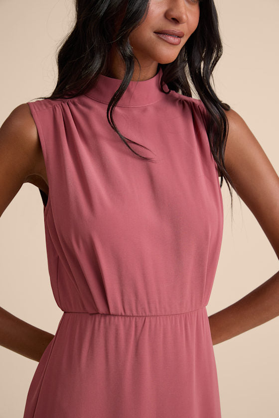 Classic Elegance Black Chiffon Sleeveless Mock Neck Maxi Dress