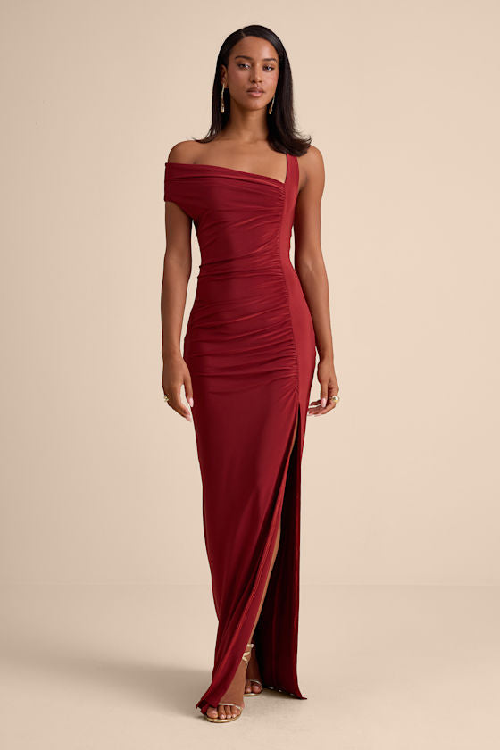 Josie Emerald Green Jersey Knit Ruched Maxi Dress