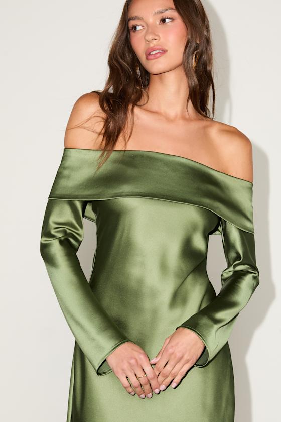 Luxurious Vision Teal Satin Off-the-Shoulder Mini Dress
