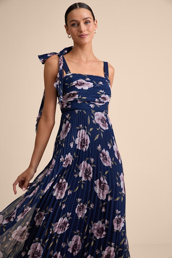 Gorgeous Purpose Royal Blue Pleated Sleeveless Bow Maxi Dress