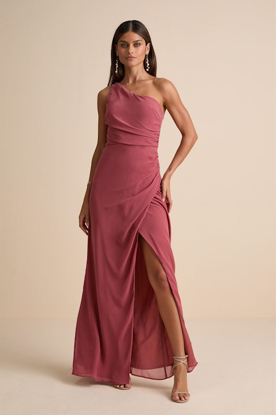 Adeline Emerald One-Shoulder Scarf Maxi Dress