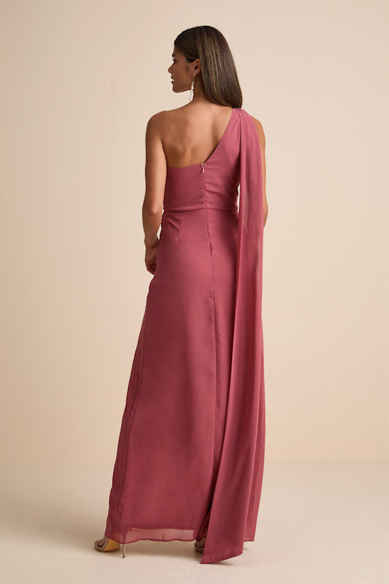 Adeline Emerald One-Shoulder Scarf Maxi Dress