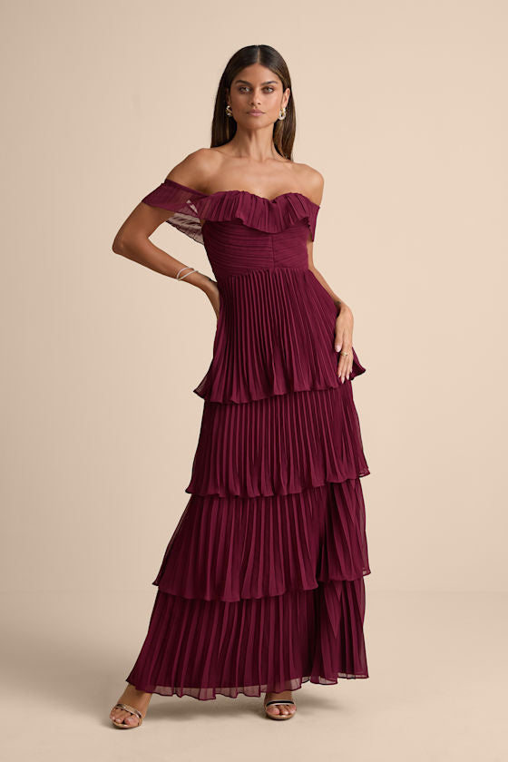 Always Remarkable White Pleated Off-the-Shoulder Maxi Dress