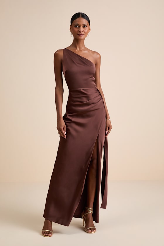 Signature Elegance Navy Satin One-Shoulder Maxi Dress