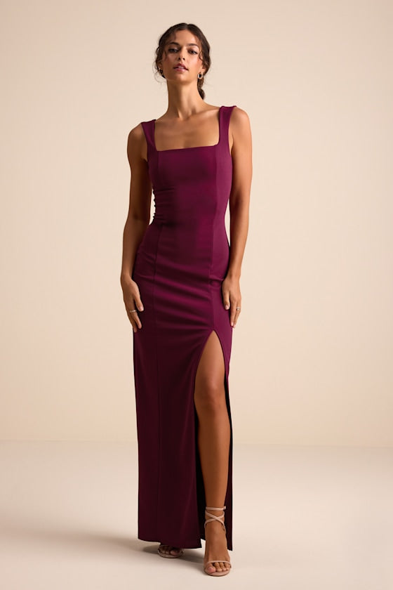 Inspiring Allure Black Square Neck Column Maxi Dress