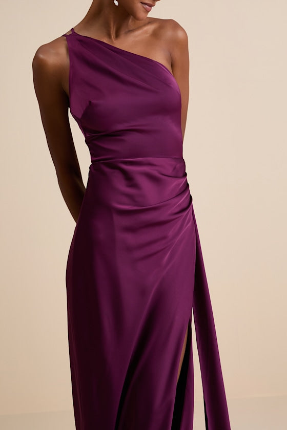 Signature Elegance Black Satin One-Shoulder Maxi Dress