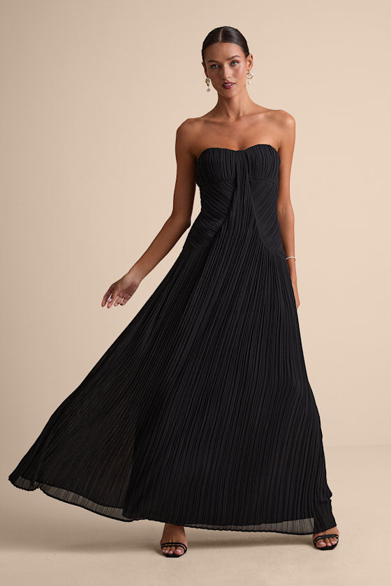 Narasha Fuchsia Pleated Strapless Maxi Dress