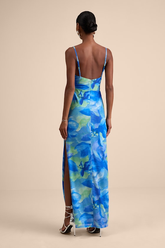 Sunniva Black Multi Print Mesh Cowl Maxi Dress