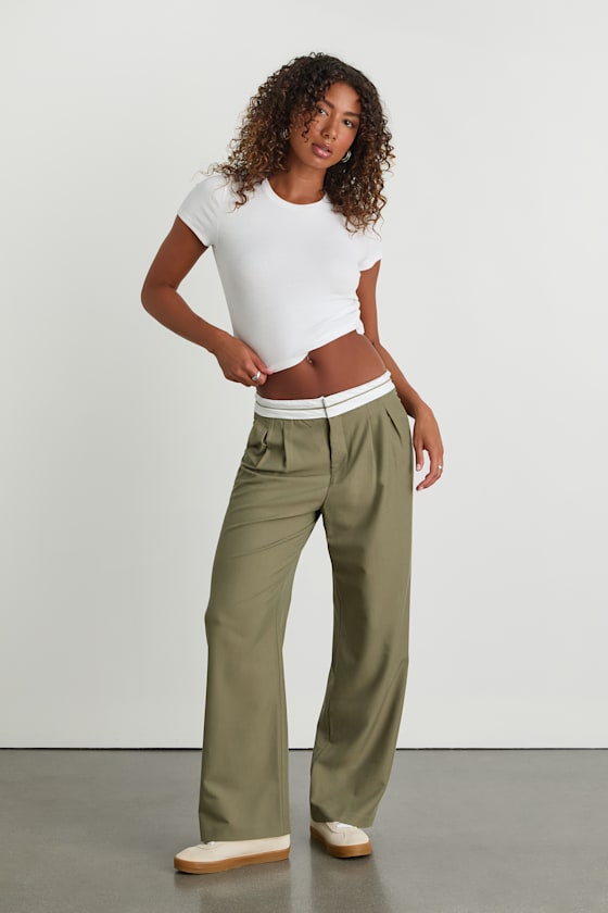 Refined Mood Taupe and White Straight Leg Trouser Pants