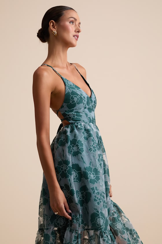 Feeling Like Forever Plum Jacquard Organza Lace-Up Midi Dress