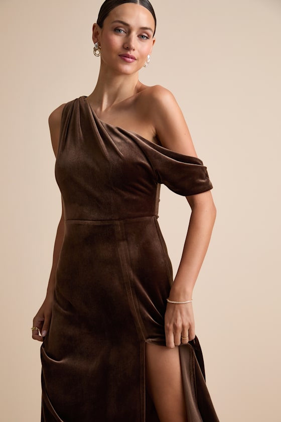 Coveted Confidence Black Velvet Asymmetrical Maxi Dress