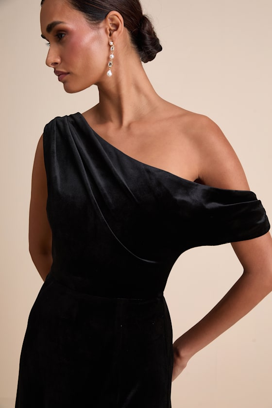 Coveted Confidence Rust Orange Velvet Asymmetrical Maxi Dress