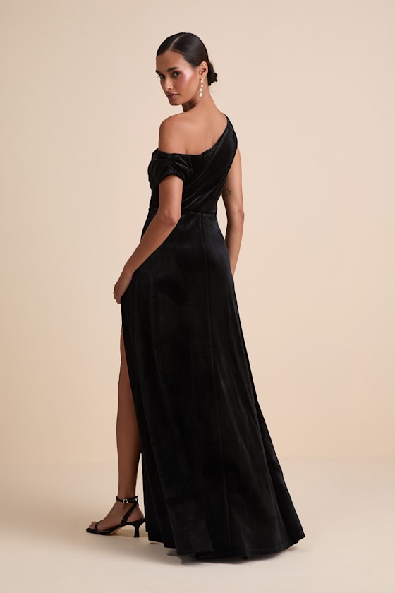 Coveted Confidence Rust Orange Velvet Asymmetrical Maxi Dress