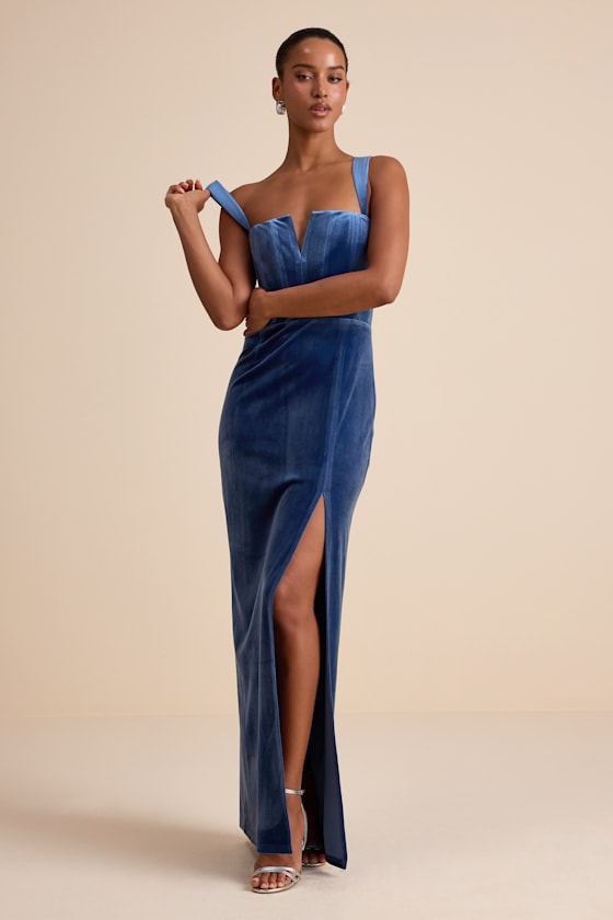 Pristine Luxury Dark Berry Velvet Bustier Maxi Dress