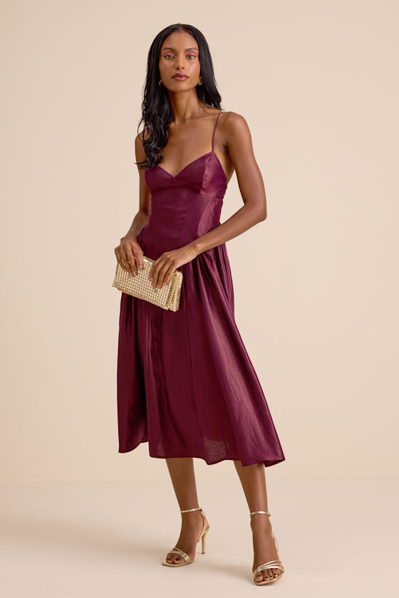Paride Shiny Coral Gathered Lace-Up Midi Dress