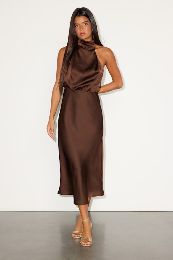 Distinctive Charm Navy Satin Asymmetrical Midi Dress