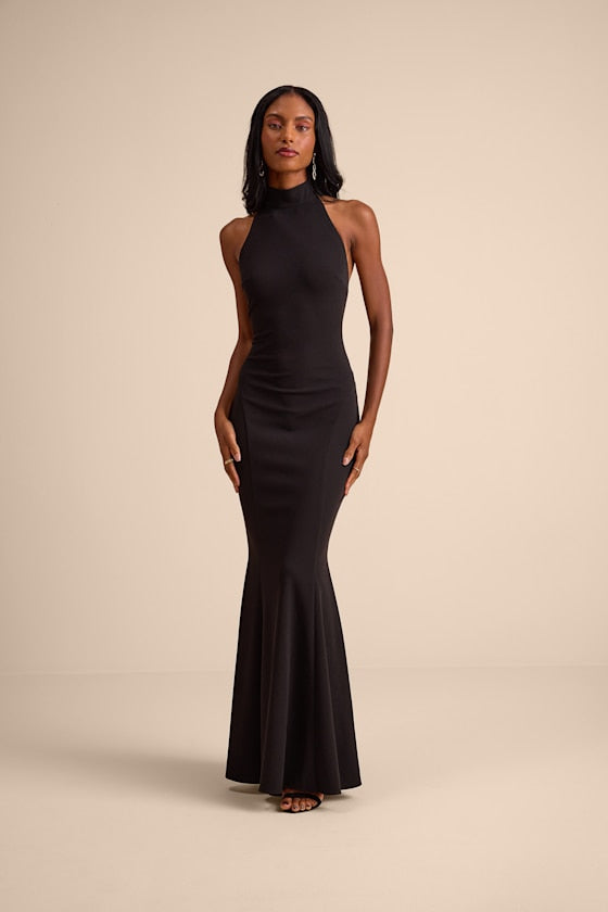 Sihana Wine Red Halter Mermaid Maxi Dress