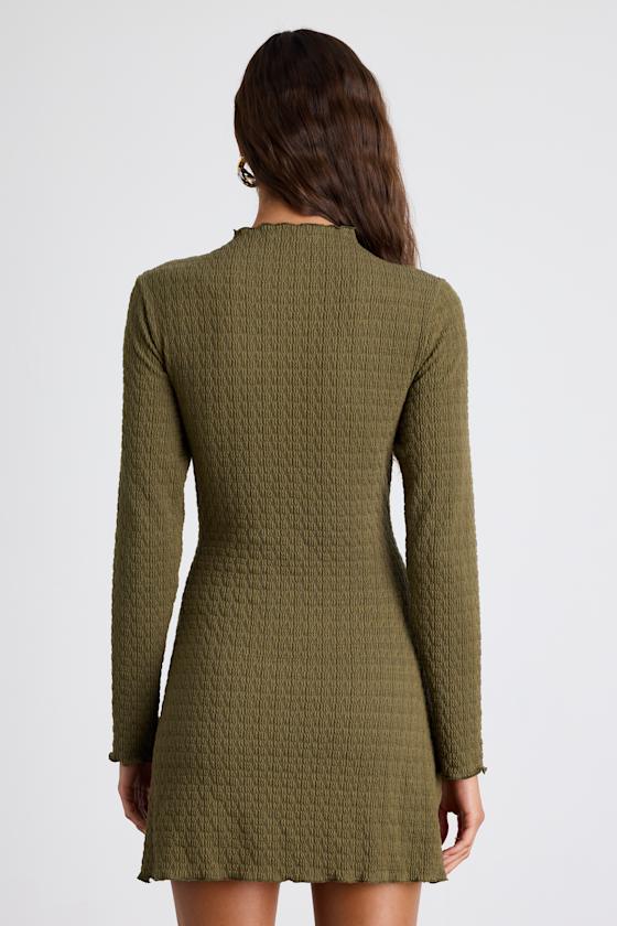 Flattering Forecast Brown Textured Long Sleeve Mini Dress