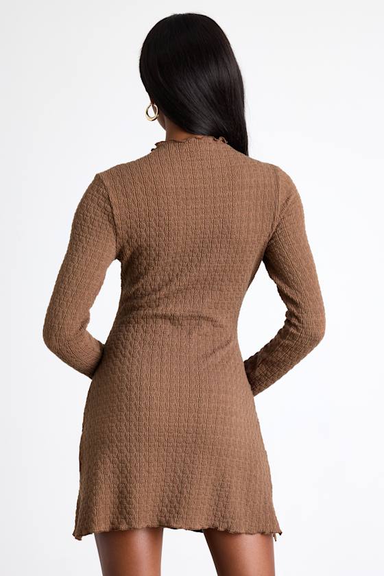 Flattering Forecast Black Textured Long Sleeve Mini Dress