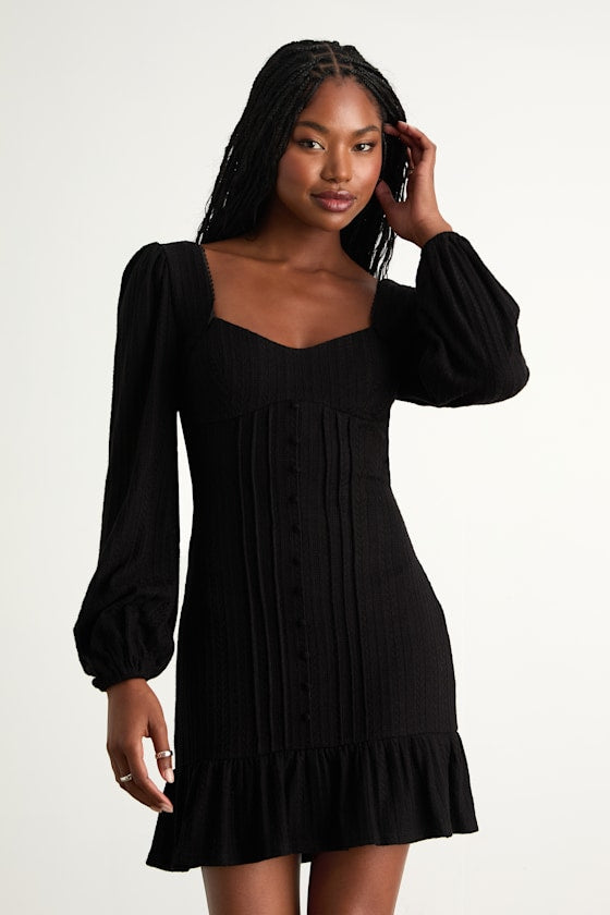 Coveted Sweetness Rust Pointelle Knit Long Sleeve Mini Dress