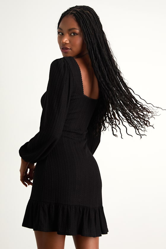 Coveted Sweetness Rust Pointelle Knit Long Sleeve Mini Dress