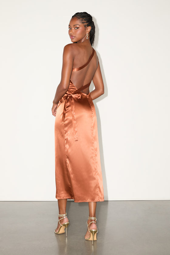 Yvonne Olive Green Satin One-Shoulder Midi Dress