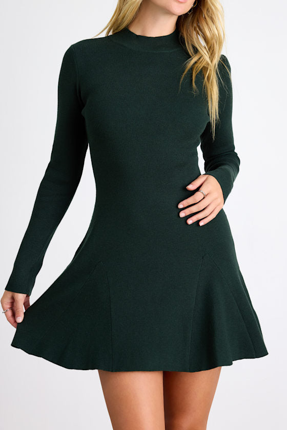 Adorable Intentions Black Mock Neck A-Line Mini Sweater Dress