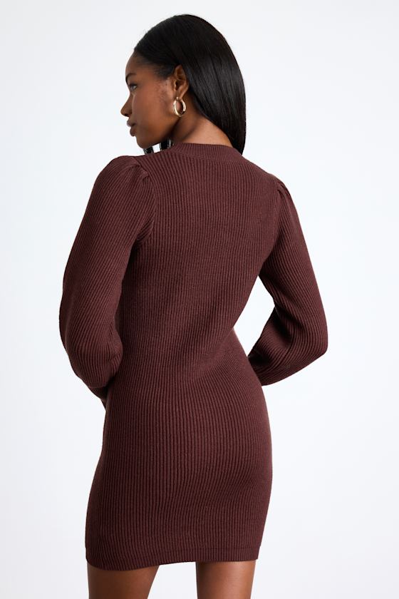 Loving You Fondly Brown Ribbed Knit Sweater Dress