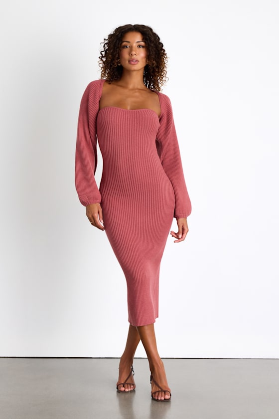 Autumn Aura Brown Ribbed Two-Piece Sweater Dress