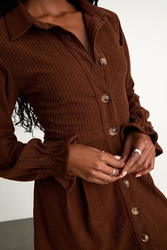 Autumn Mood Rust Red Corduroy Mini Dress With Pockets