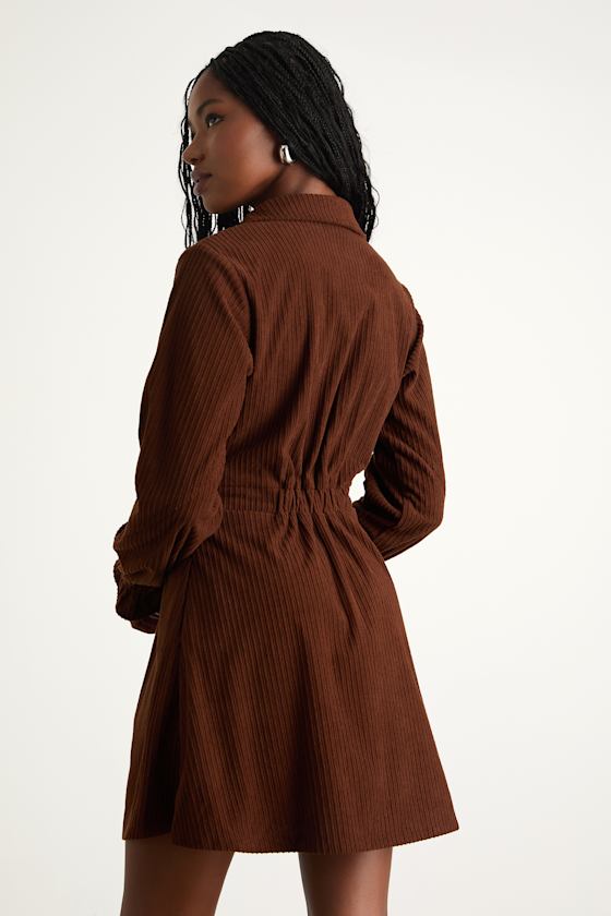 Autumn Mood Rust Red Corduroy Mini Dress With Pockets