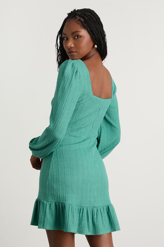 Coveted Sweetness Black Pointelle Knit Long Sleeve Mini Dress