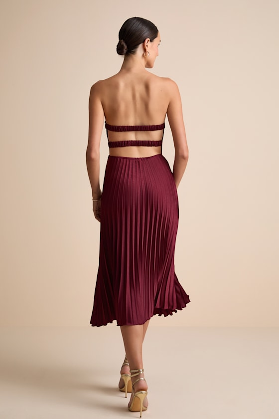Irelyn Light Brown Satin Bustier Midi Dress