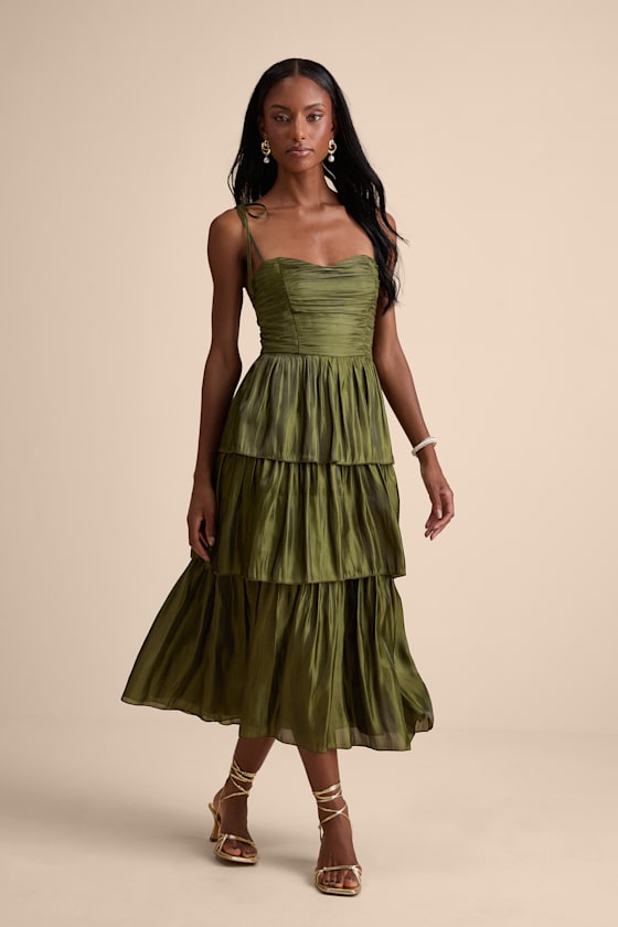 Tennon Dusty Rose Plisse Tiered Midi Dress