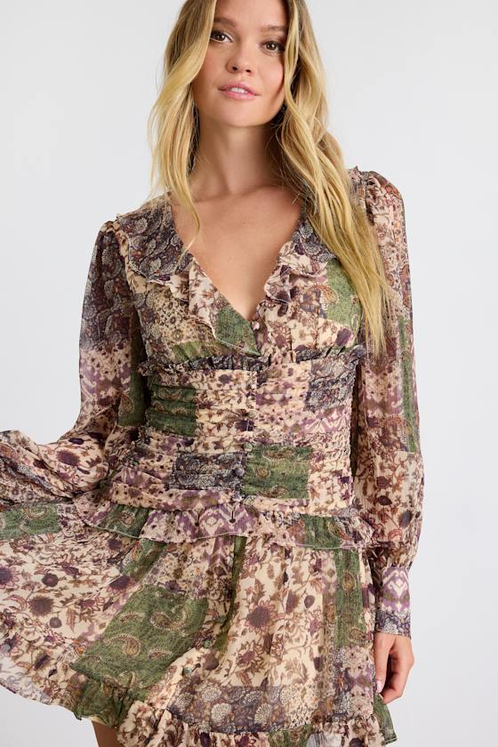 Ismini Blush Multi Floral Long Sleeve Mini Dress