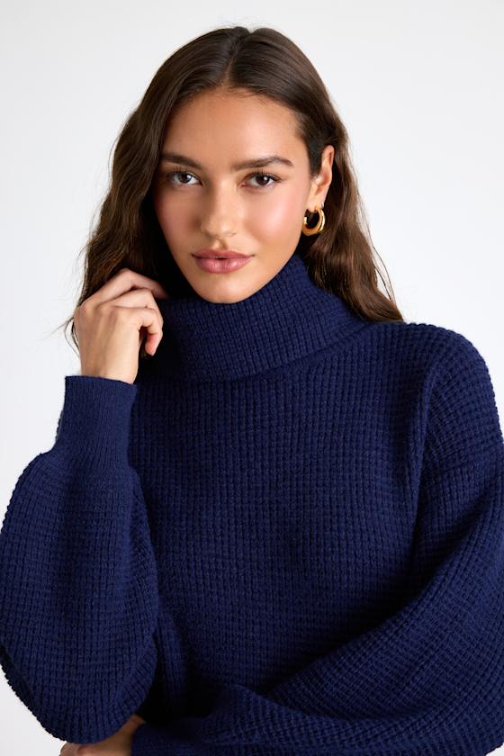 Casual Coziness Ivory Waffle Knit Cowl Neck Sweater Dress