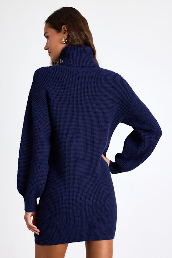 Casual Coziness Ivory Waffle Knit Cowl Neck Sweater Dress