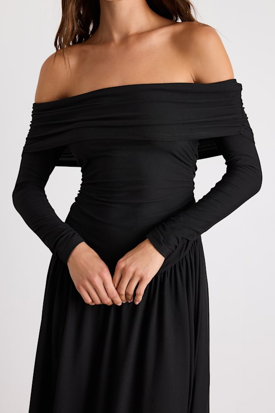 Sescca Wine Red Off-the-Shoulder Jersey Knit Maxi Dress